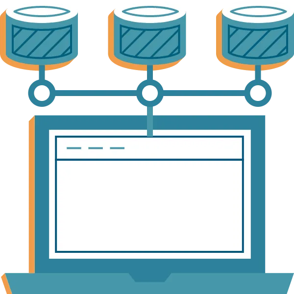 Graphic with laptop and servers