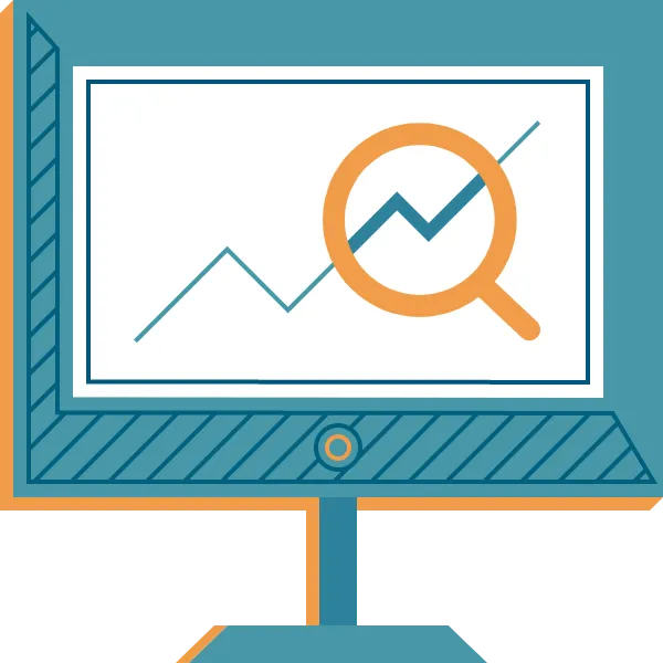 Graphic of monitor with magnifying glass