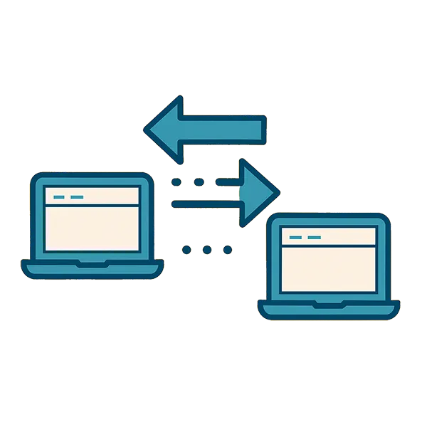 Graphic with laptop and servers